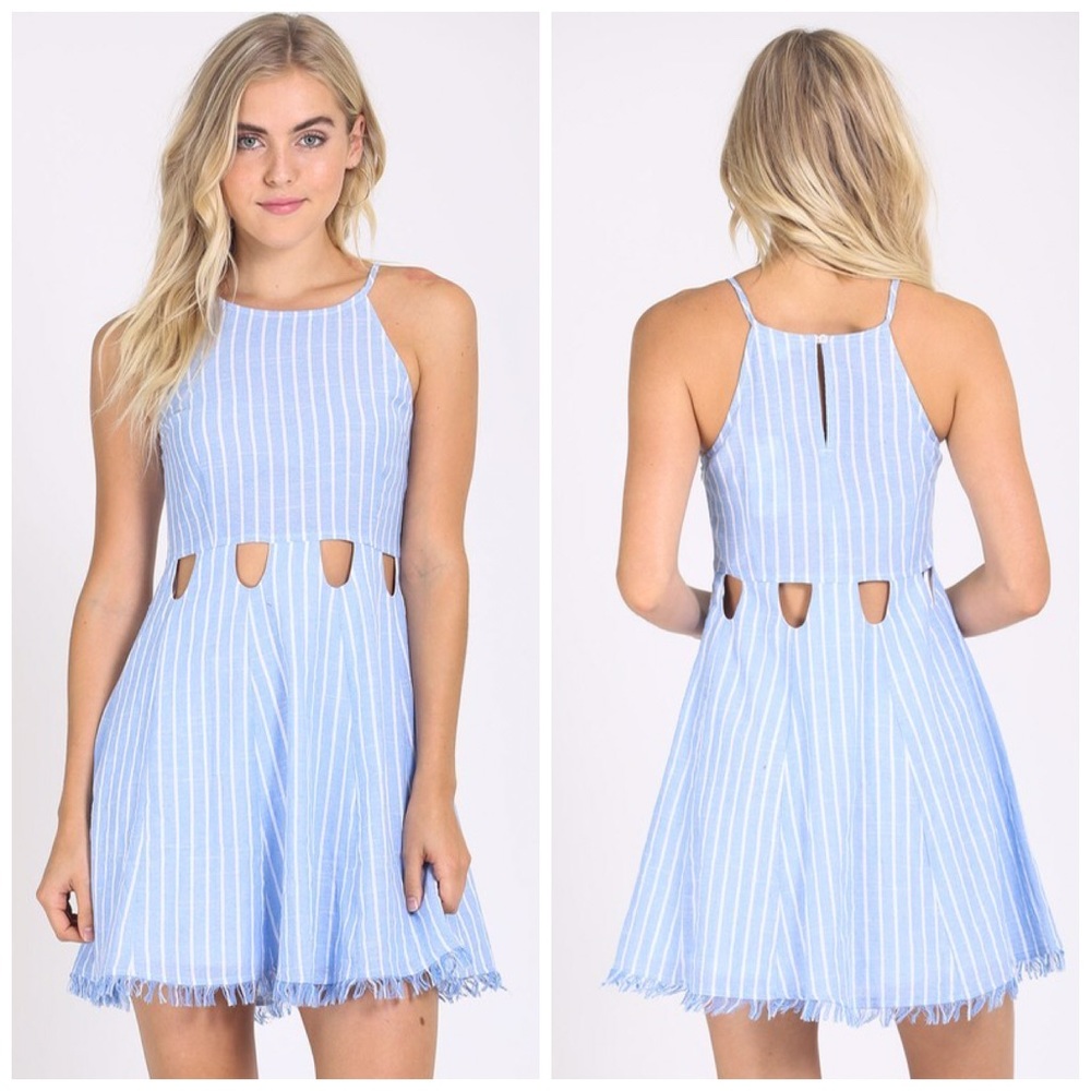 LAST 1! 💕Cut Out  Frayed Hem Blue Dress! - Picture 4 of 5